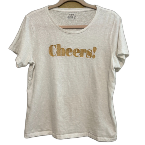 J. Crew Factory Collector Tee Womens Large White Embroidered Gold Cheers Holiday - Picture 1 of 6